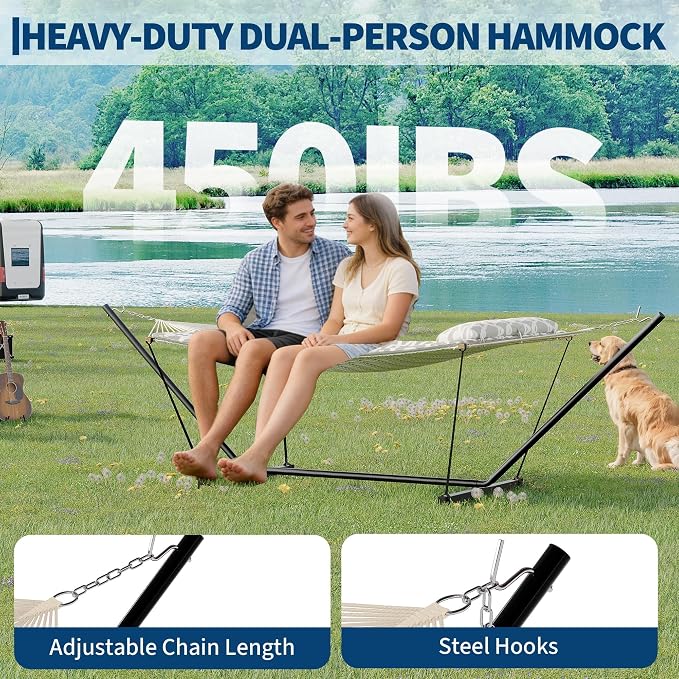 Double Hammock with Heavy-Duty Steel Stand, 2 Person Portable Hammock, 450LBS - Image 6