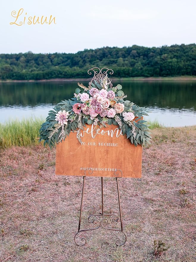 Artificial Flowers Silk Wedding Arch Swag Set, Dust Pink, 40 Inch