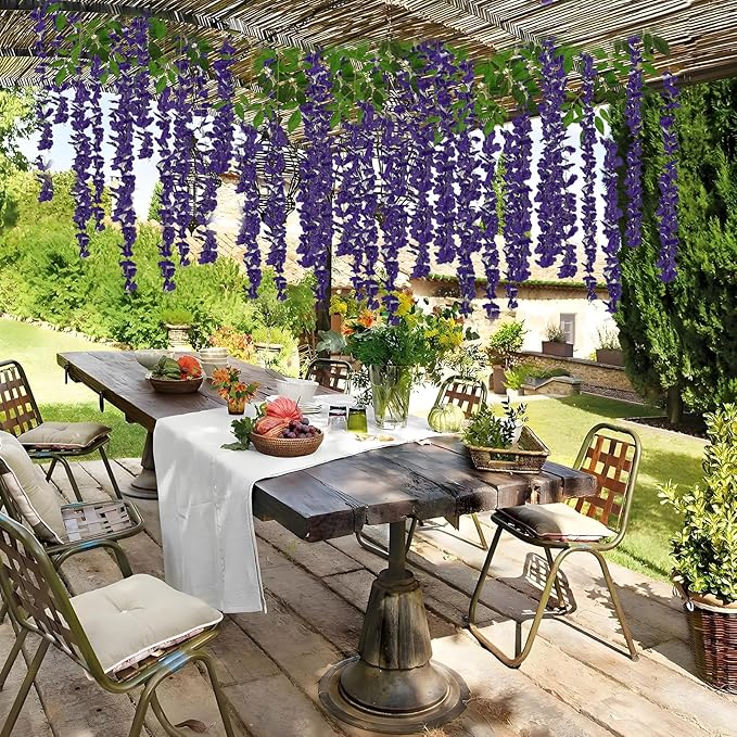 Artificial Wisteria Flower Vines, 48 Pack, Dark Purple