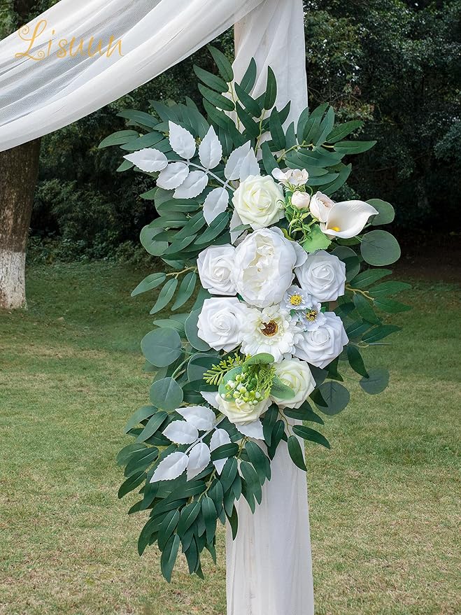Artificial Flowers Swag Set, Ivory White Silk Wedding Arch Decor