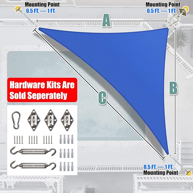 Amgo Custom Size 17' x 20' x 26.2' Blue Right Triangle Sun Shade Sail Order to - Image 7