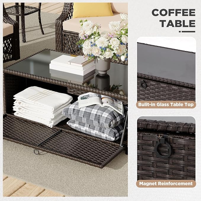 HOMREST 7 Piece Patio Furniture Set, Wicker Outdoor Conversation Set - Image 4