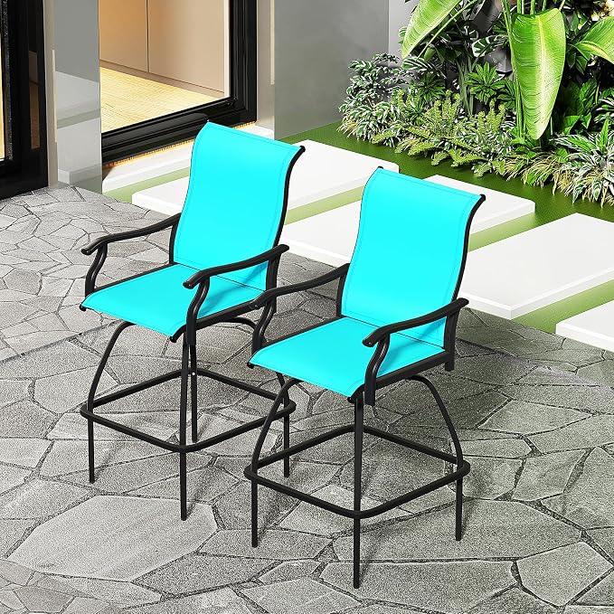 LEVELEVE Patio Bar Set 4pcs Swivel Bar Stools Outdoor Bistro Textilene - Image 2