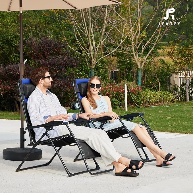 JEAREY Oversized Padded Zero Gravity Chairs Set of 2, Folding Lounge Chair - Image 5
