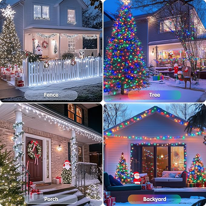 String Lights, 2 Pack Solar Christmas Strings in White or Multicolor