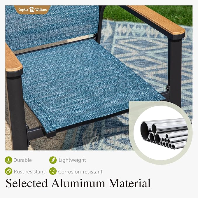 Sophia & William Patio Dining Set 5 Pieces, 4 Stackable Aluminum Textilene - Image 3