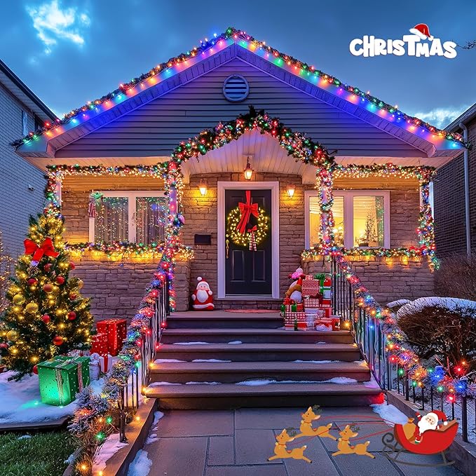 Solar String Lights, 2 Pack, Warm White to Multicolor Outdoor Use