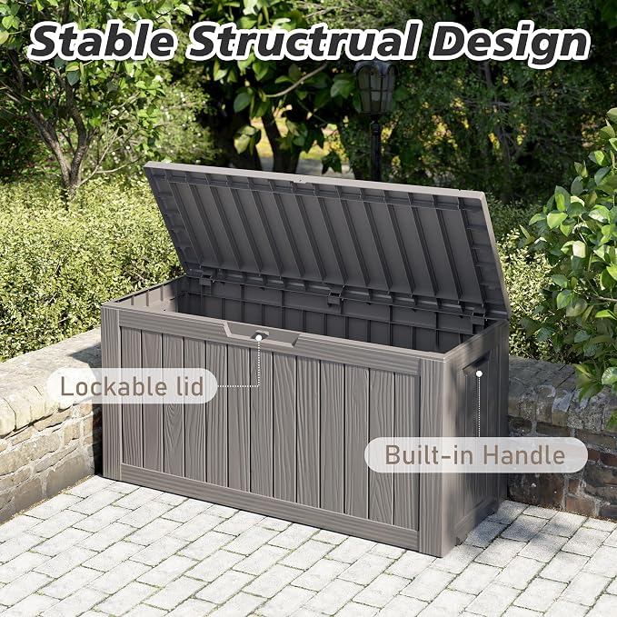 Deck Box, 75 Gallon Grey Resin Waterproof Storage with Lockable Lid
