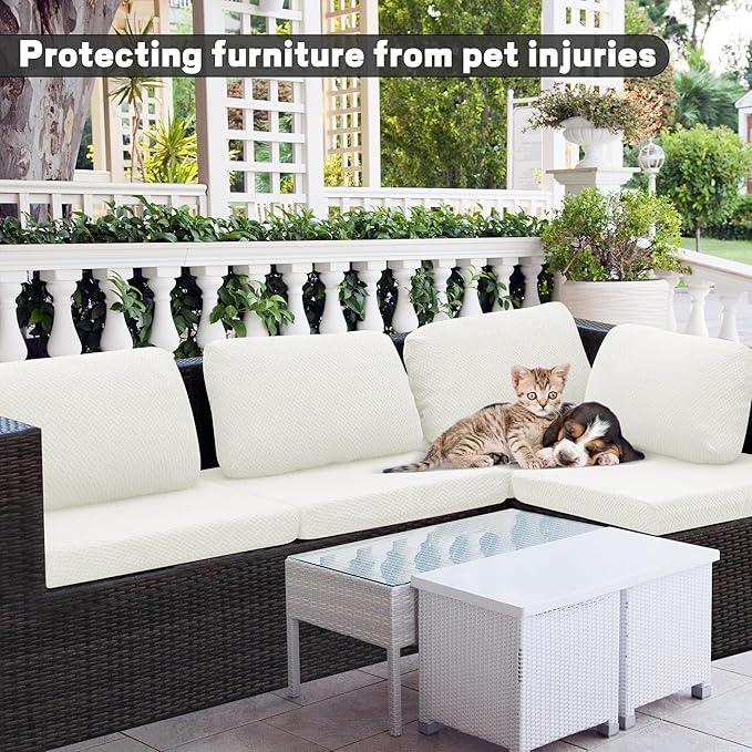 Cushion Covers for Patio Chairs, 8 Pack, White, Elastic Fit