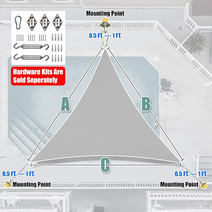 Amgo Custom Size 22' x 22' x 22' Grey Triangle Sun Shade Sail Order to Make - Image 7