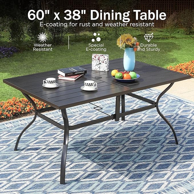 PHI VILLA Outdoor Dining Set for 6, Patio Chairs withTextilene Fabric and Metal - Image 5