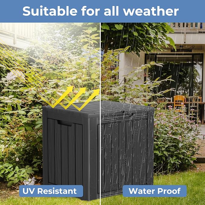 Deck Box, 35 Gallon Black Resin Outdoor Storage Bin with Lock