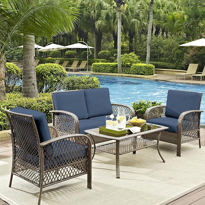 Outdoor Cushion Covers, 8 Pack Stretch Fit in Grey Blue