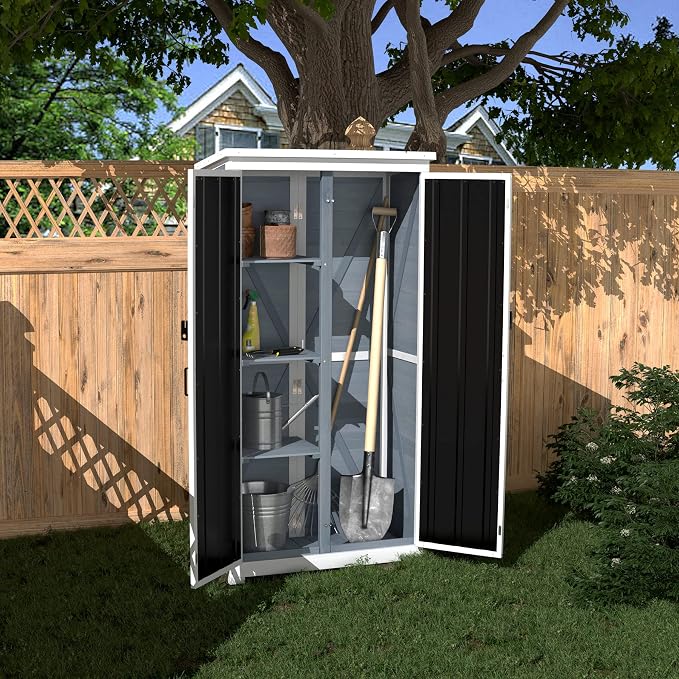 Storage Shed for Outdoor Use with Lockable Doors and Waterproof Roof