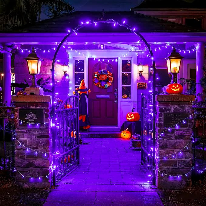 String Lights, 168 ft Purple Halloween with 600 LEDs and Remote