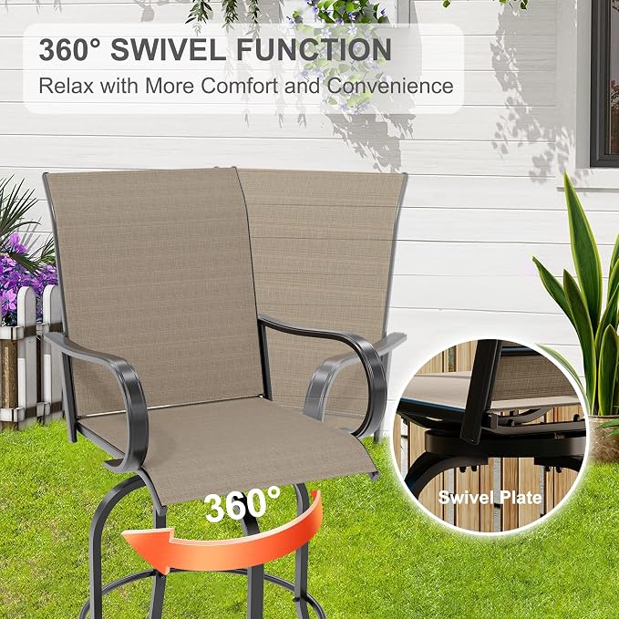 GarveeLife 2 Piece Outdoor Swivel Bar Chairs, Patio High Swivel Bar Stools - Image 3
