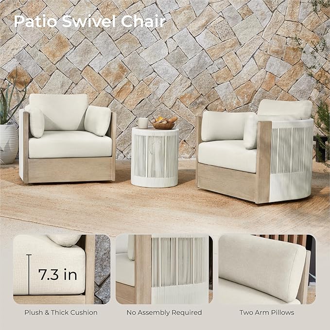 CHITA 3 Pieces Boho Patio Rattan Bistro Set, Outdoor Wicker Furniture Swivel - Image 3