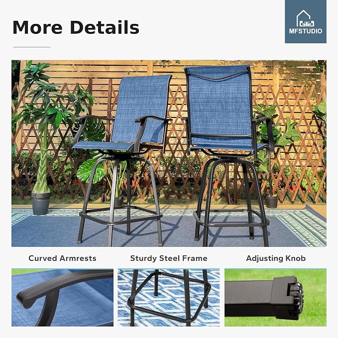 MFSTUDIO Outdoor Bar Stools Set of 2, Swivel Bar Height Patio Chairs Outdoor - Image 3