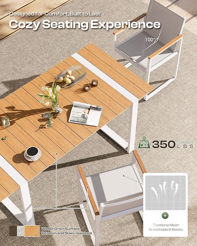 Outdoor Dining Set, HDPS + Aluminum Patio Table and Chairs Set - Image 3