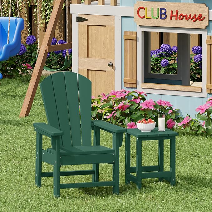 Side Table for Kids, Small Square HDPE Patio Table in Dark Green