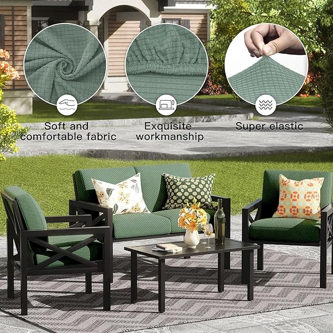 Cushion Covers, 8-Pack Stretch Outdoor Slipcovers in Matcha Green