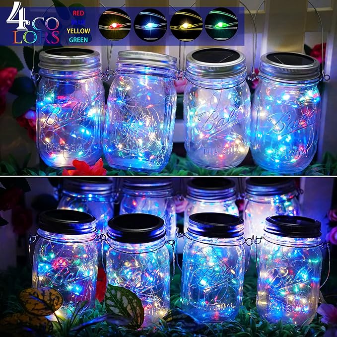 String Lights for Mason Jars, 8 Pack Solar Multi-Color LED