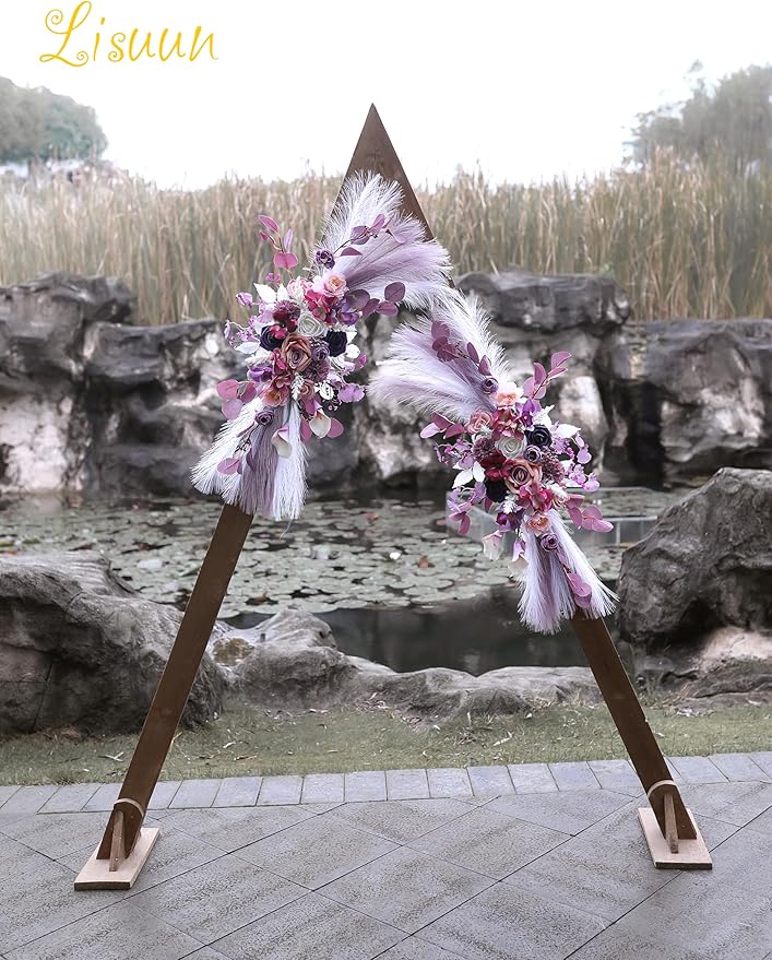 Artificial Wedding Flower Swag, Purple Peony and Pampas, 40 Inch