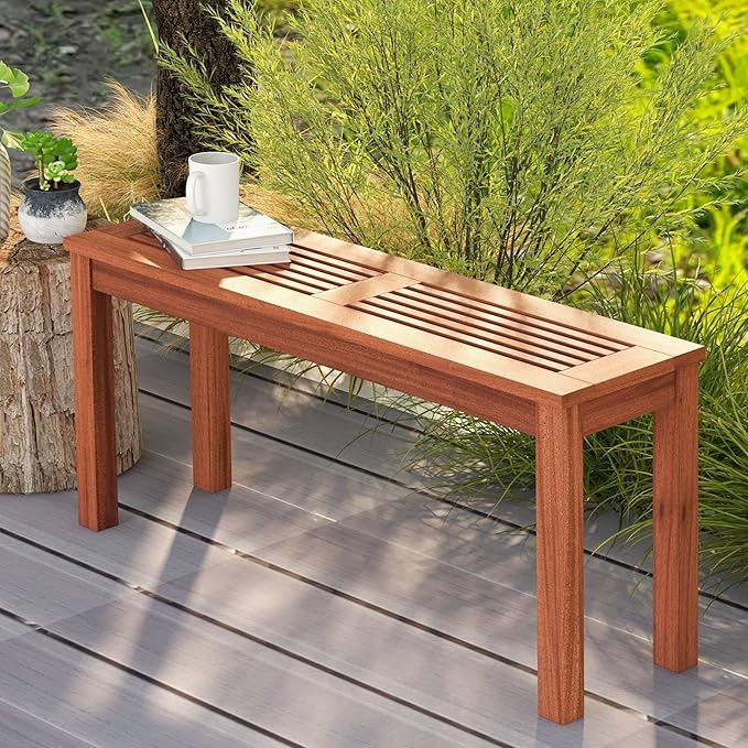 Tangkula Patio Wood Bench, 2-Person Solid Wood Bench - Image 5