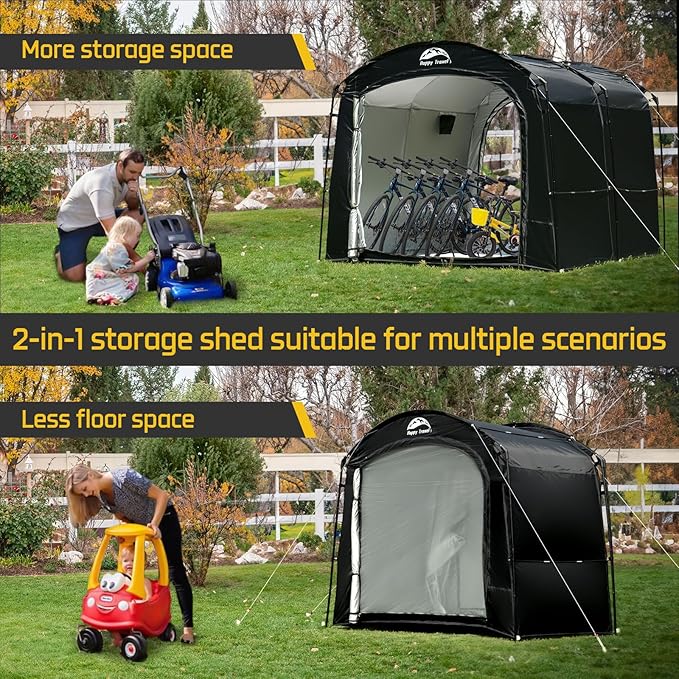 Storage Shed, 8x7x6.3ft Black Portable Outdoor Bike Tent with Double Doors