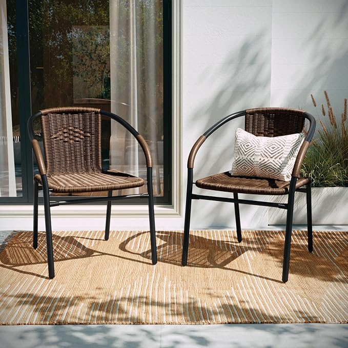 EMMA + OLIVER Set of 2 Modern Rattan Indoor/Outdoor Stack Chairs, Stacking by EMMAOLIVER