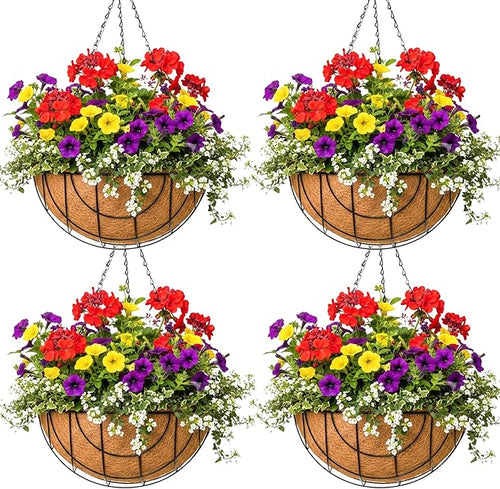12 inch Metal Hanging Baskets for Plants Outdoor 4 Pack Round Metal Wire by JFFLYIT