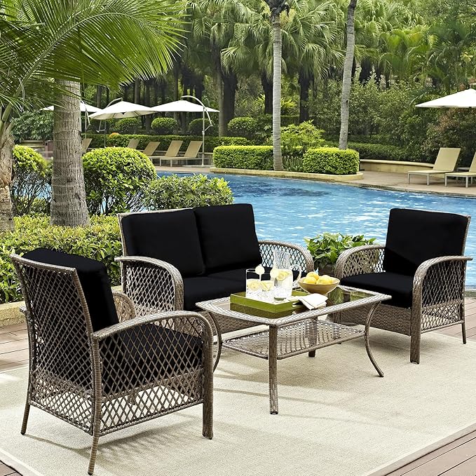 Cushion Covers, 8 Pack, Black Stretch Fit for Patio Furniture & Sofas