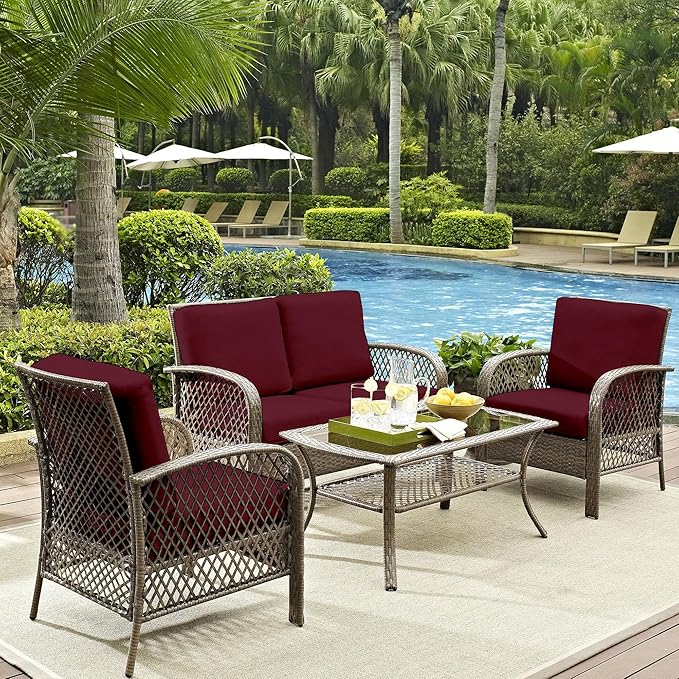Cushion Covers, 14-Pack Stretch Fit Patio Cushion Covers in Claret