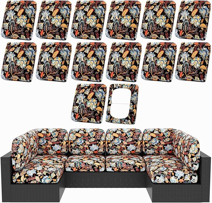 Cushion Covers 14-Piece Set, Floral Stretch Fit for Patio Furniture
