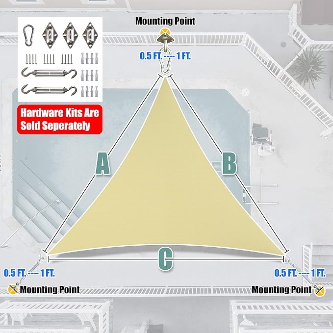 Amgo Custom Size 9' x 9' x 9' Beige Triangle Sun Shade Sail Order to Make - Image 7