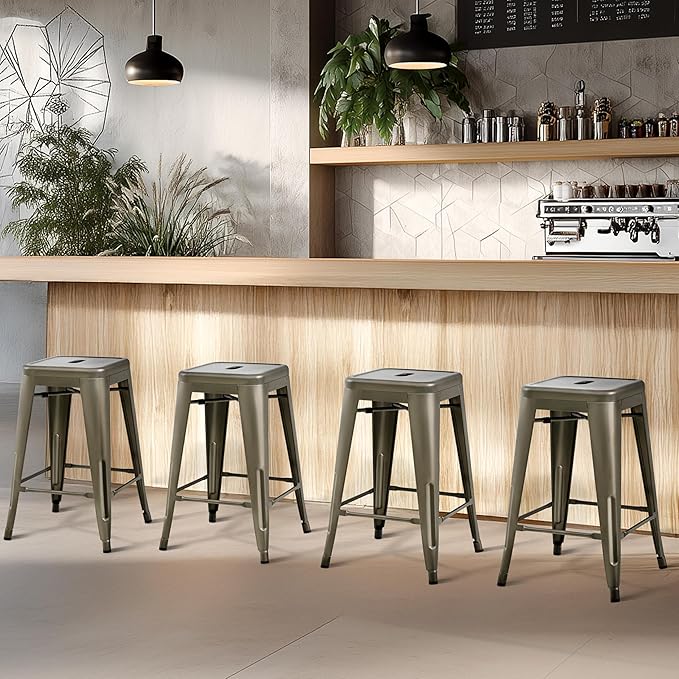 Yaheetech 24 Inch Metal Barstools Set of 4, Counter Height Backless Stools - Image 6