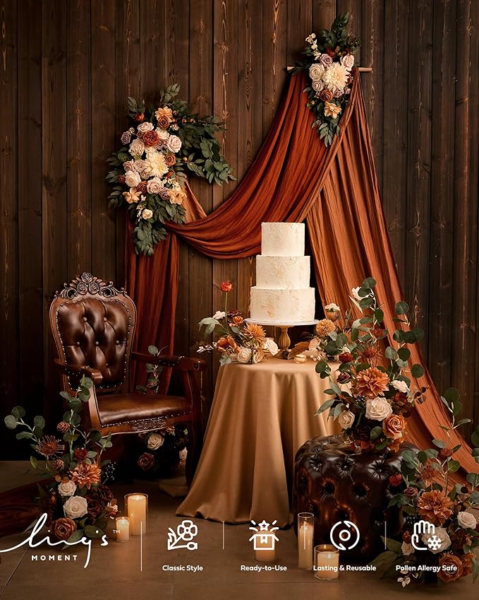 Artificial Flowers Kit for Wedding Arch, Terracotta Silk Swags and Drapes