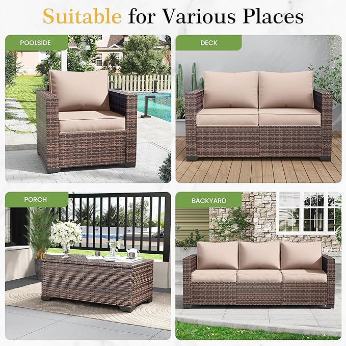 Amopatio Wicker Outdoor Sofa & Patio Couch Set - Image 6