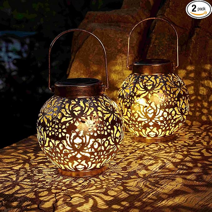Set of 2 Solar Lanterns Outdoor Hanging Decorative Lights by DAMAYCA