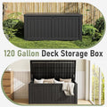Deck Box, 120 Gallon Black Resin Lockable Waterproof Outdoor Storage