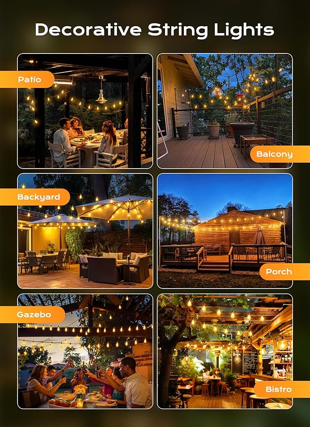 String Lights 150 Ft Black Shatterproof LED Patio Lights, Warm White