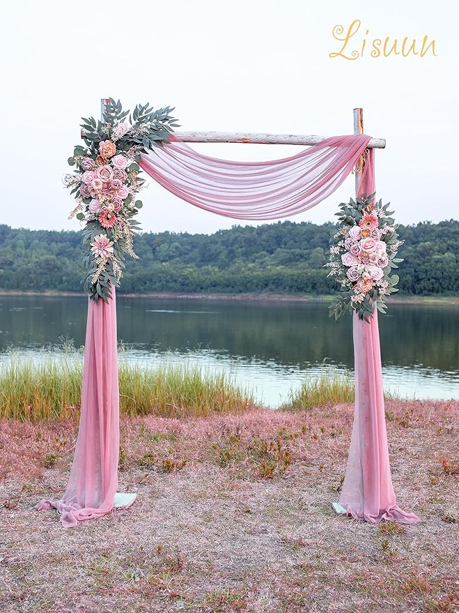 Artificial Flowers Silk Wedding Arch Swag Set, Dust Pink, 40 Inch