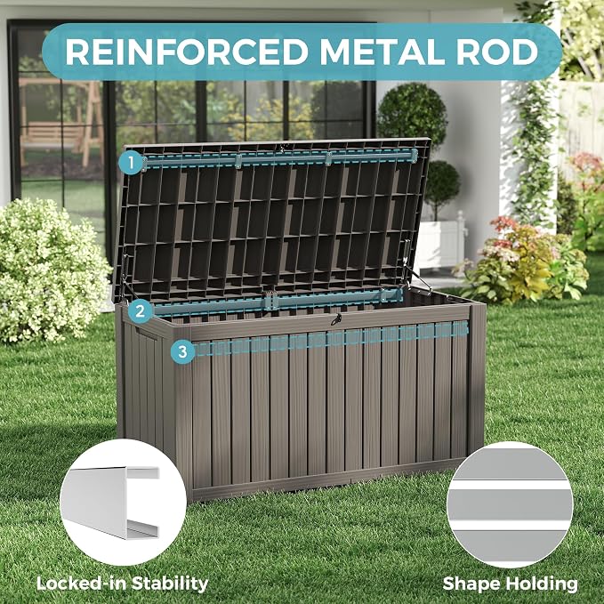 Deck Box 180 Gallon Lockable Resin Storage Bin, Striped Grey