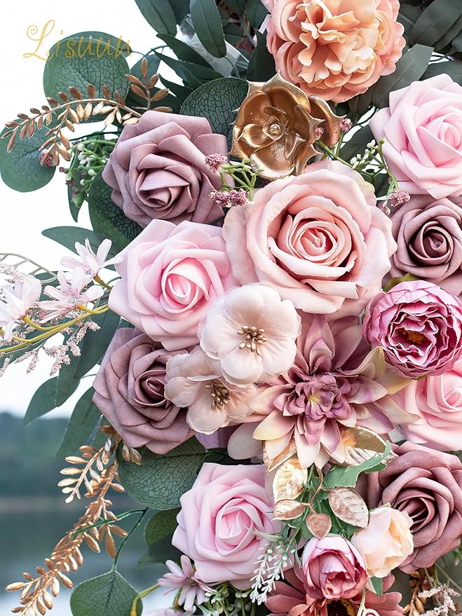 Artificial Flowers Silk Wedding Arch Swag Set, Dust Pink, 40 Inch