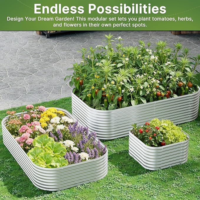 4 PCS Galvanized Raised Garden Bed Outdoor, Metal Garden Bed - Image 7