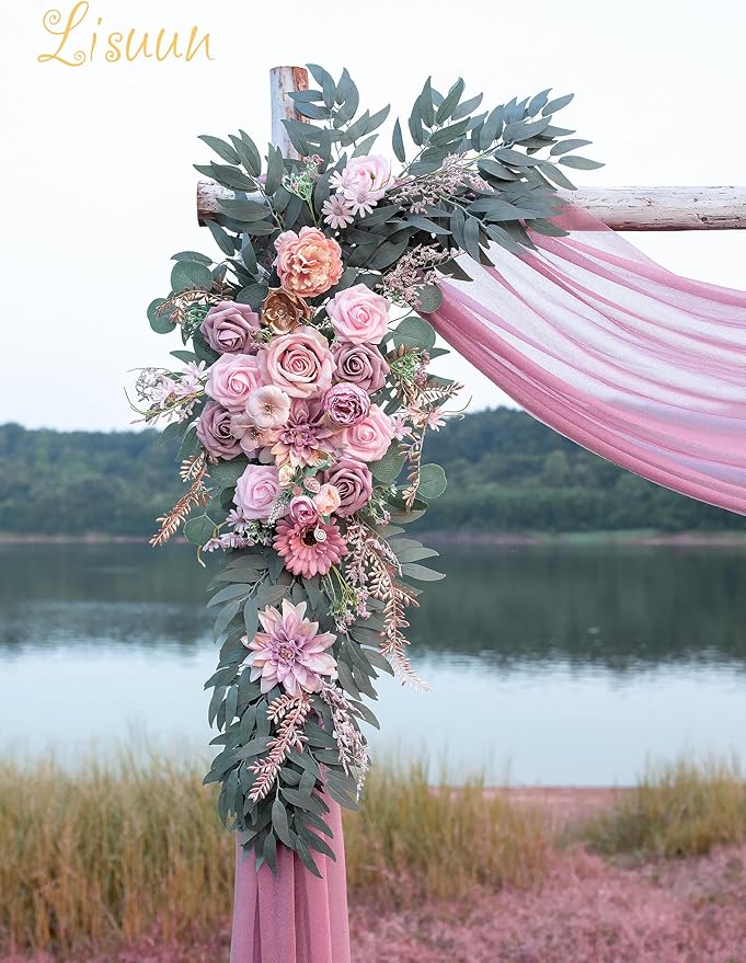 Artificial Flowers Silk Wedding Arch Swag Set, Dust Pink, 40 Inch