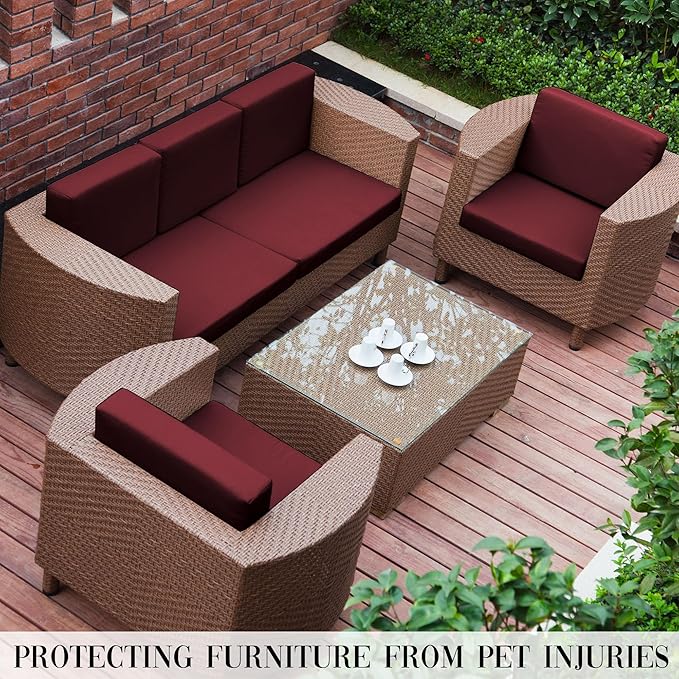 Sofa Covers, Stretch Outdoor Cushion Slipcovers, Wine Red, 14-Piece Set