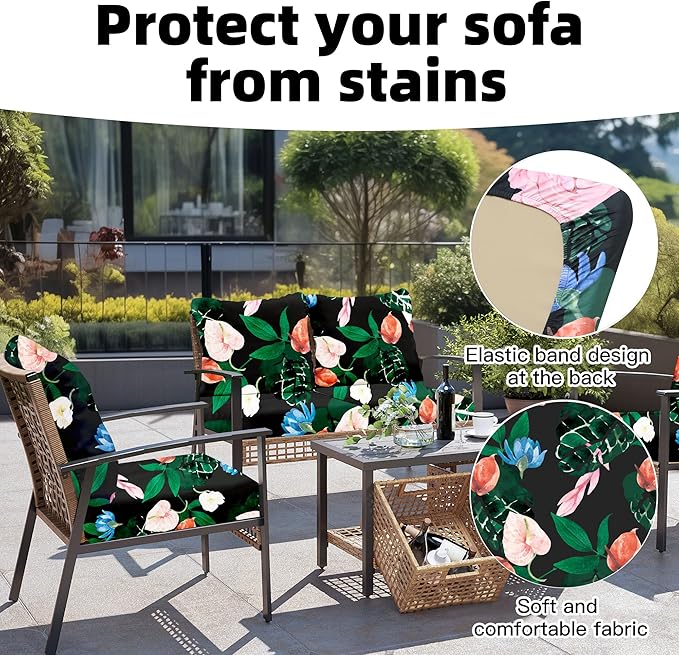 Cushion Covers 8 Pack, Stretch Fit Flower Bed Design for Patio Furniture