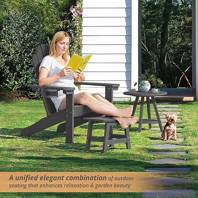Outdoor Ottoman Footrest, 300 lb Capacity, Dark Gray HDPS
