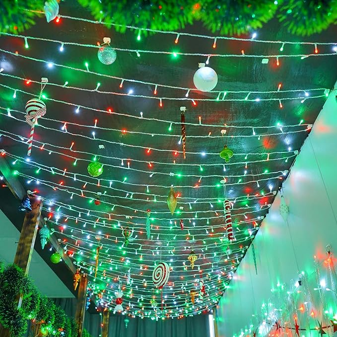 String Lights, 500 LED Outdoor Holiday Lights, 165ft Red White Green